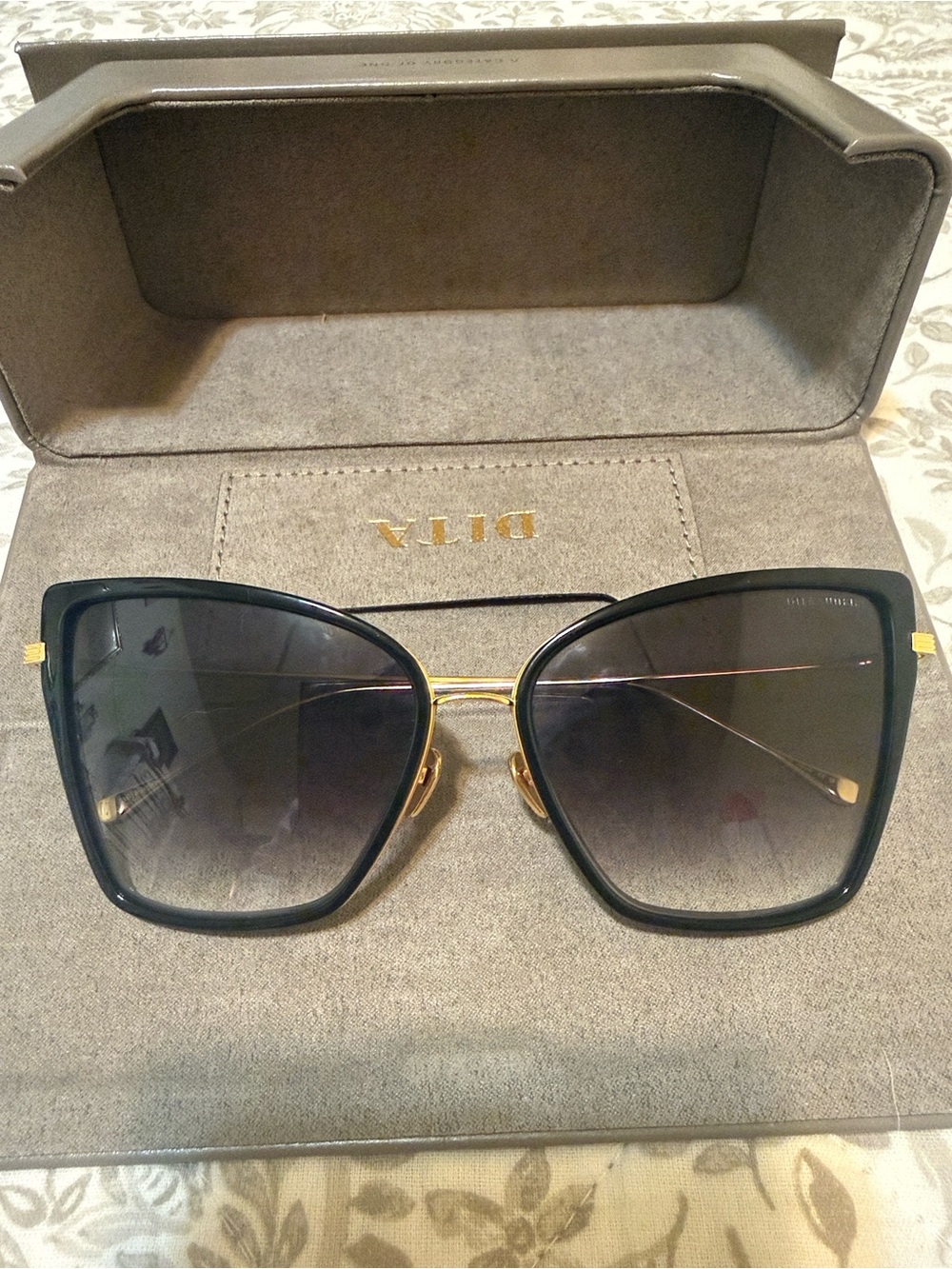 DITA Sunbird Black & Gold Oversized Cat-Eye Sunglasses